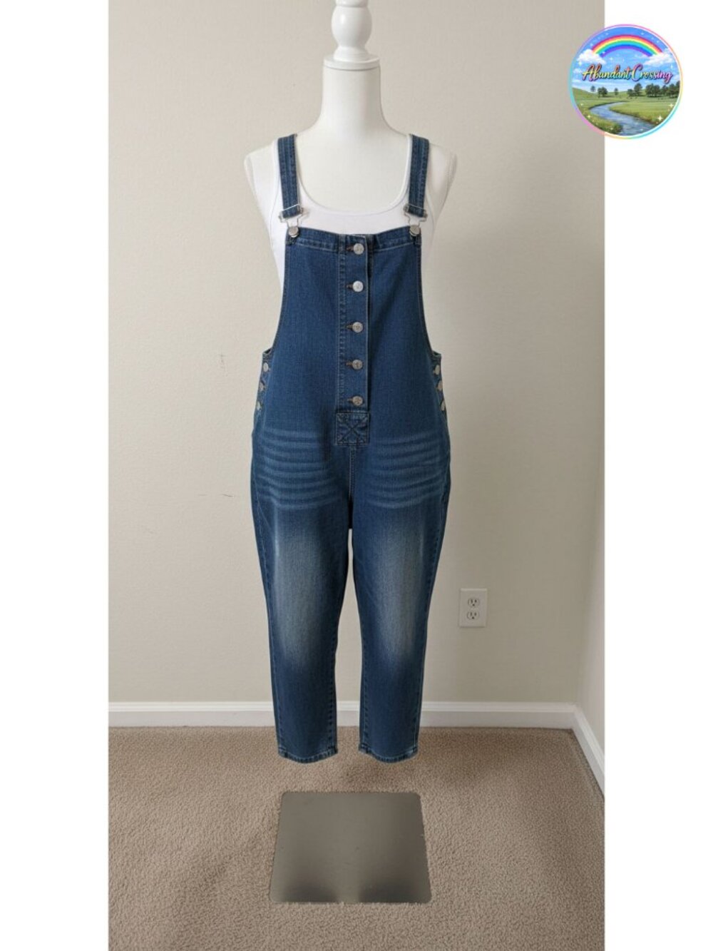 CHARTOU Women's Loose Fit Denim Jumpsuit Overalls Crop Harem Pants